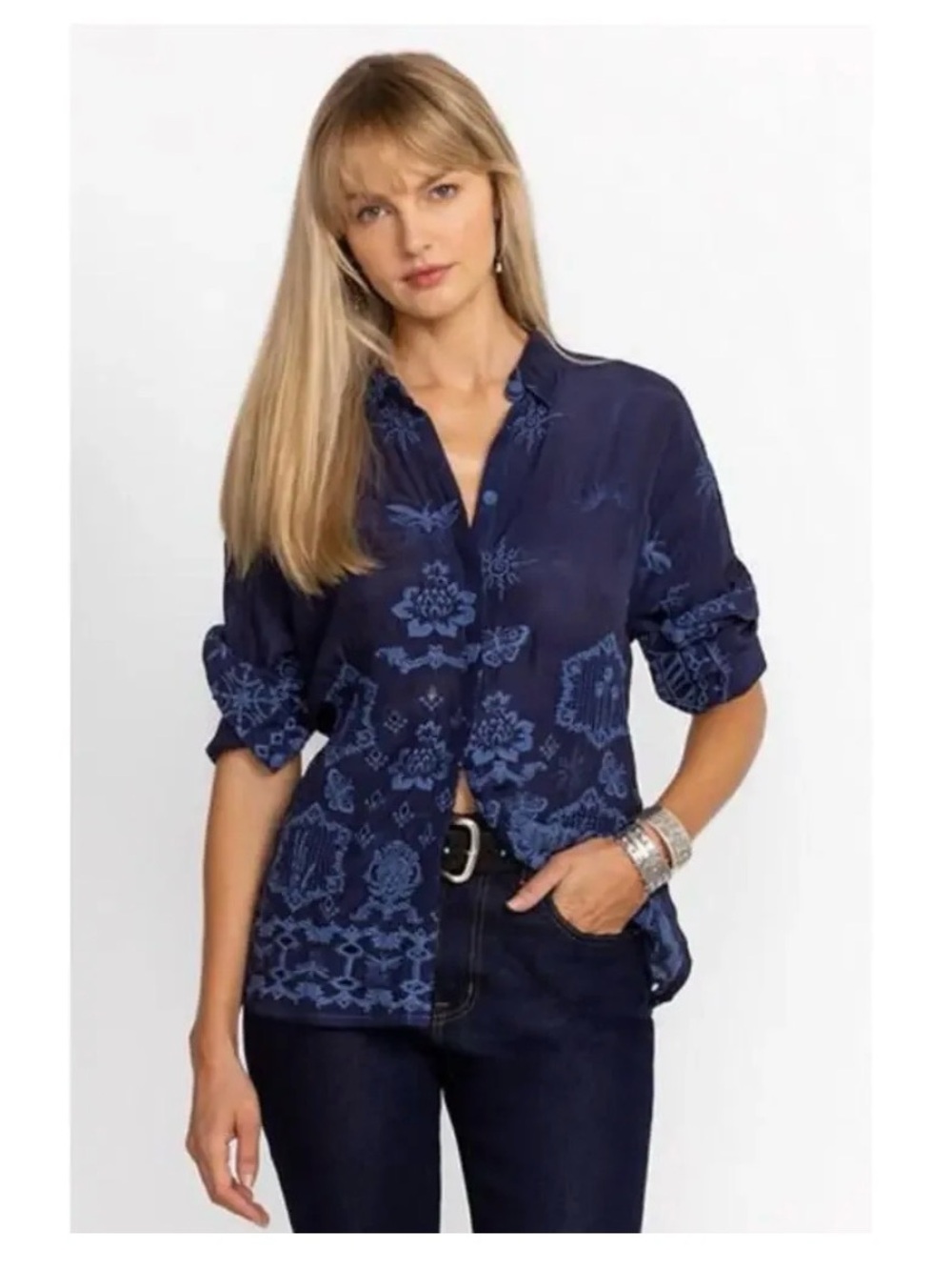 Johnny Was Womens Slim Audrey Button-Down Shirt Small